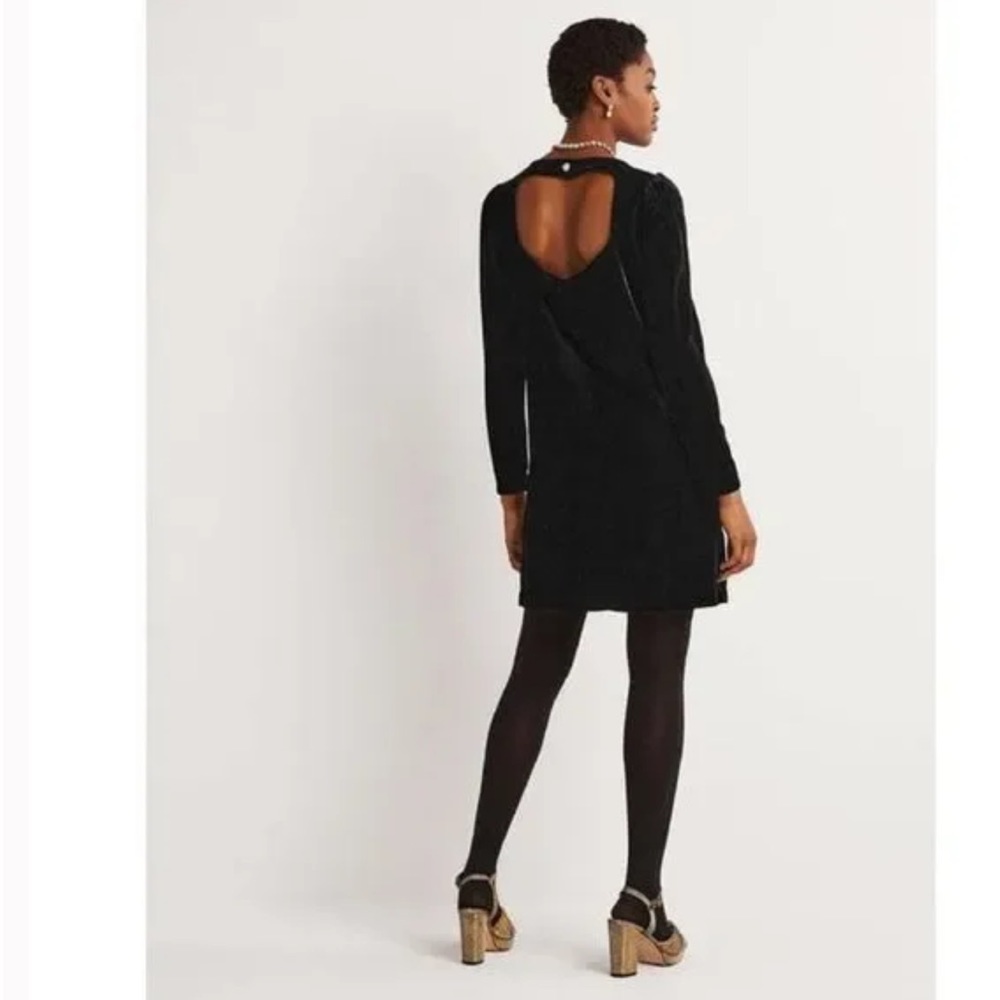 Boden black velvet open back mini dress size 8